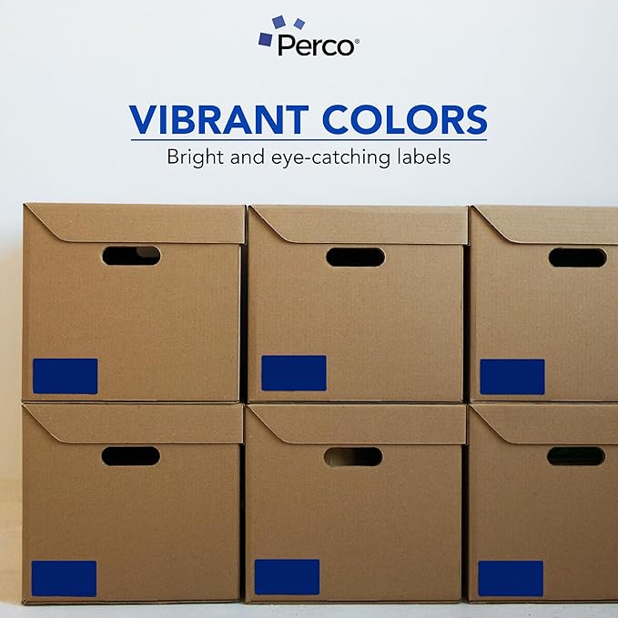 Perco Dark Blue 3x5 Inch Perforated Sticker Labels — 150 Stickers/Roll — with Permanent Adhesive for Inventory Management, Color Coding, Moving Boxes, Retail, Organizing, Crafting & More — Made in USA