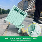 Foldable Utility Cart with Stair Climbing Wheels, Collapsible Rolling Crate with Telescoping Handle, Shopping Trolle Handcart Grocery Book File Tool Art Supplies Teacher Storage Basket(Green)