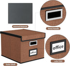 Huolewa Upgrade Portable File Organizer Box with Lid,Large Linen Hanging Office Document Storage Box with Lid,Collapsible Filing&Storage Box for Office/Decor/Home-14.9x12.7x10.8in,1pk-without folders