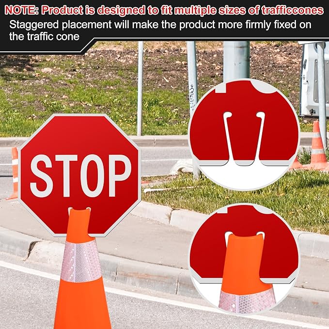 Geetery 12 Pcs Stop Signs Traffic Signs 12 x 12 Inches, Street Road Traffic Cone Top Warning Double Sided for Barricade Outdoor Weather Fade Resistant, Wear Resistant