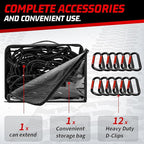 Heavy Duty Cargo Net for Pickup Truck Bed - Stretches from 3' x 4' to 9' x 12' - 12 Metal Carabiners - Compatible with Ford, Dodge RAM, Chevy, Toyota - Ideal for (Black, 3X4 Feet)