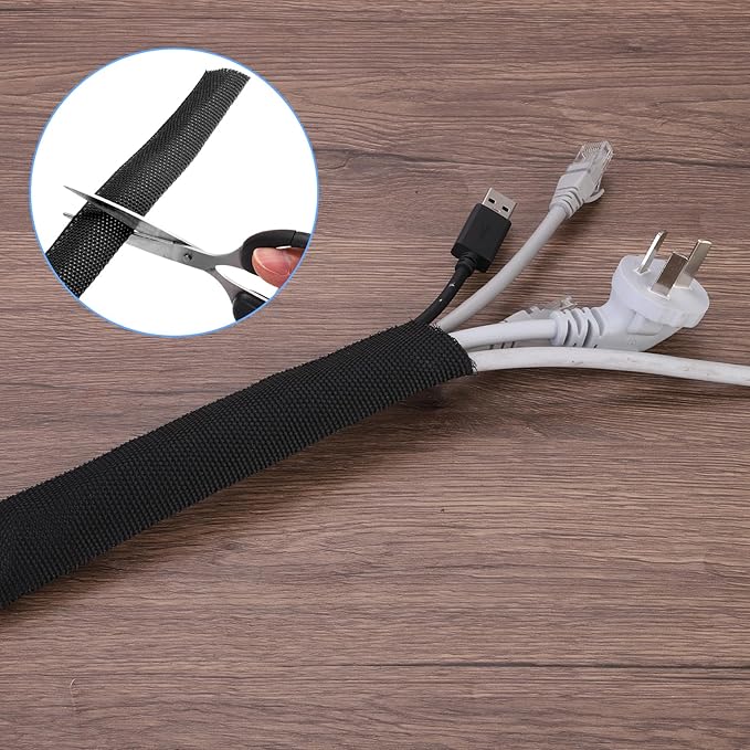 MECCANIXITY Braided Cable Sleeves Heat Shrinkable Fabric Sleeving, 1/2" 40ft Black 2:1 Ratio Heat Shrinkable Cord Protector for Harness Cable, Network Cable Protection, Cable Management