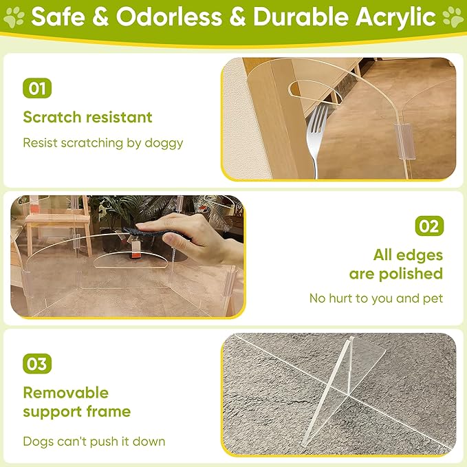 Dog Gate, Clear Acrylic Pet Gate for Dogs, Free Standing Pet Gates for Doorways, Folding Freestanding Puppy Doggy Cat Fence Inside, Dog Barriers for Home 3 Panel