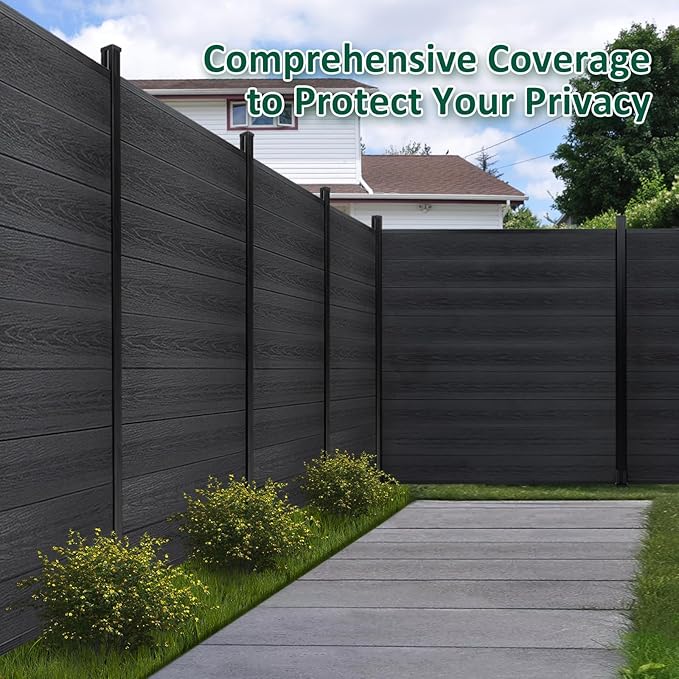 6'' x 6'' Outdoor Privacy Fence, Wind Resistant, Wood Plastic Composite Fence Panel with 1 Post, Fencing for Yard, Backyard, Garden and Pool