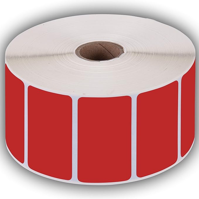 2.25" X 1.25" Direct Thermal Perforated Stickers Labels for Barcodes, Address, Consignment - Compatible with Zebra, Rollo, Godex and More (RED, 12 Rolls)