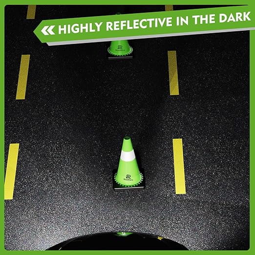 RoadHero 8 Pack Traffic Safety Cones 18 Inch with Black Weighted Base, Plastic PVC Lime Green Cone with Reflective Collar, Cones for Parking Lot, Construction Events, Road Safety