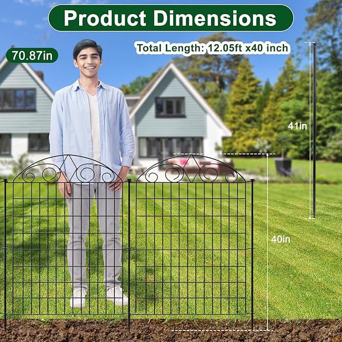 SUNLAX 10 Panels Garden Fence 24ft(L) x 40in(H) Fencing Tall for Yard Dog Pet Fence No Dig Temporary Fence Barrier for Outdoor Patio Without Gate