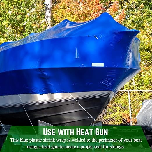 FPS Polyethylene Shrink Wrap - 7 mil Boat Shrink Film for Heat Gun, Industrial Protection and Storage, Blue, 17' x 20'