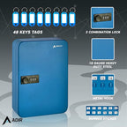 AdirOffice Key Lock Box - 48 Hook Wall Mounted Key Cabinet Holder, Lockable Storage - Metal Organizer for Home and Office