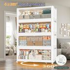 240GAL Plastic Storage Bins with Lid, 960QT Extra Large Stackable Closet Organizers and Storage, Collapsible Storage Boxes with Wheels, Folding Cabinet for Home Kitchen Office, 6Pack White