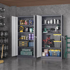 Greenvelly Metal Garage Storage Cabinet, Locking Steel Cabinet with 2 Doors and 4 Adjustable Shelves, Metal Tool Cabinets, Lockable File Cabinet for Home Office, Garage, School (Gray White)