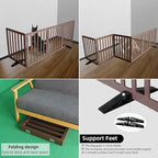 ZJSF Freestanding Indoor Dog Gate for House Foldable Wood Puppy Gate for Doorways Pet Gate for Stairs Extra Wide Pet Fence, Brown, 32" Height 2 Panels