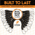 Rubber Bungee Cords with Hooks 10 Pack 41 Inch (62” Max Stretch) Heavy-Duty Black Tie Down Straps for Outdoor, Tarp Covers, Canvas Canopies, Motorcycle, and Cargo - by Xpose Safety