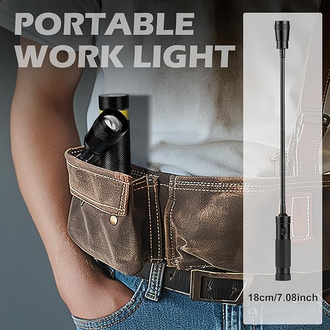 LED Work Light, 500 Lumen Gooseneck Magnetic Light, Zoomable Flexible Led Flashlight, Waterproof Job Site Light for Work Bench, Auto-Repairing, Inspection, Emergency