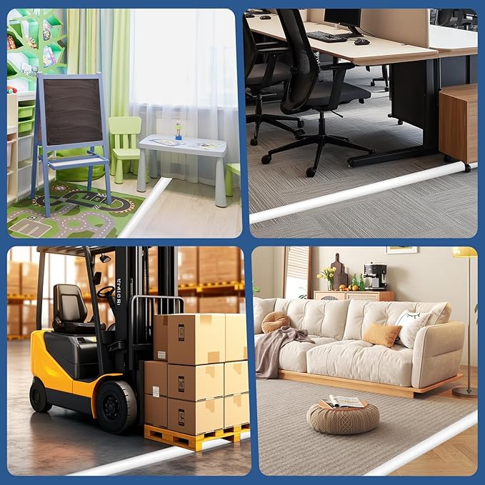 Floor Cord Cover for Wires on Floor Self Adhesive Cord Hider Floor Cable Management Wire Covers for Cords Protector Prevent Cable Trips Cord Cavity W 0.32" x H 0.32", White, 20Ft