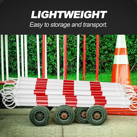 RoadHero 40 Pack 4 FT to 6.9 FT Retractable Cone Bar, Expandable Traffic Cone Bars for Parking Lots, Extendable Barricade for Road Construction, White and Red, Cone Not Included
