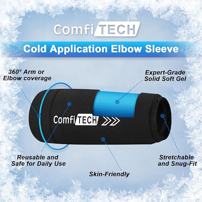 ComfiTECH Elbow Ice Pack Wrap, Multi-Use Ice Pack for Elbow, Arm, Knee and Calf, Flexible Ice Sleeve for Tennis Elbows, Golfers Arm, Muscle Relaxation, Large, 2 Pack