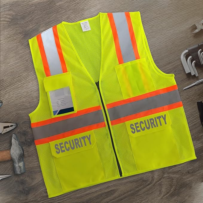 Security Vest for Men Women, Safety Vest for Men Women, Hi Vis Neon Safety Work Wear with Reflective Strip, ANSI Compliant, Yellow, 4XL