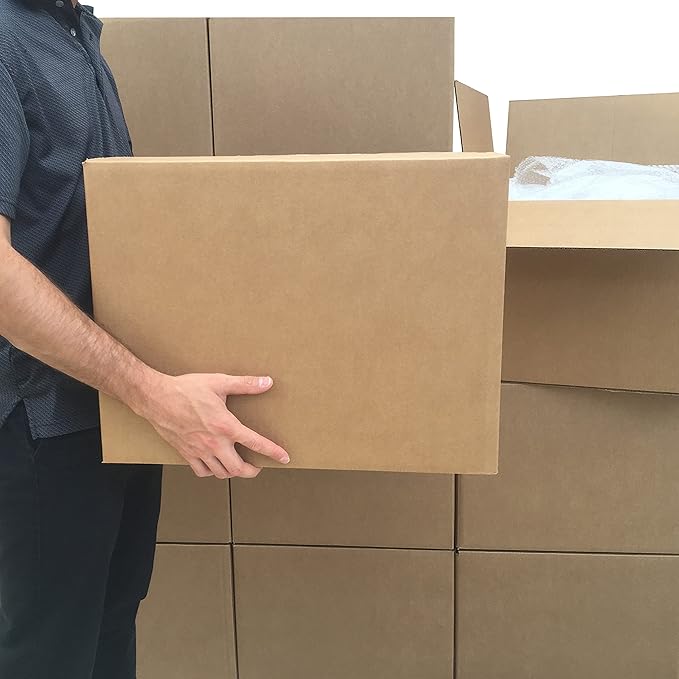 Amazon Basics Cardboard Moving and Storage Boxes, 12 Pack, Large, Brown, 20" x 20" x 15"
