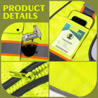 Reflective Safety Vest for Men Women with 8 Pockets and Zipper Front High Visibility Mesh Construction Vest