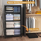 480Qt Stackable Storage Bins with Lids, 4 Pack Large Collapsible Bins with Wheels, Plastic Cabinet with Doors, Foldable Closet Organizers and Storage for Home, Dorm, Office, Black