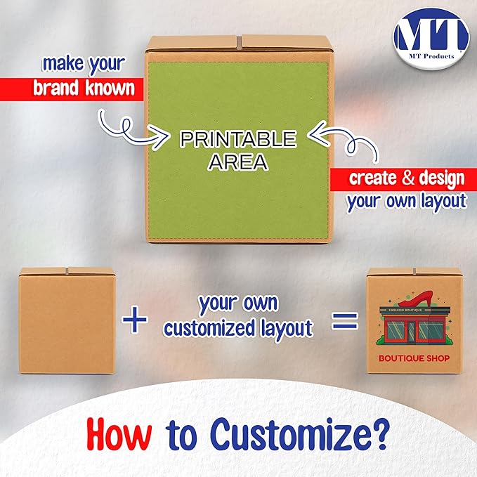 MT Products Custom Printed Kraft Cardboard Shipping Boxes 4" x 4" x 4" - Personalized Mailing Boxes and for Gifting