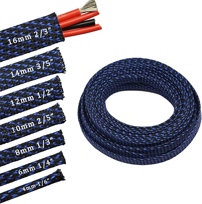 30ft PET Expandable Sleeving Wire Cable Sleeve (2/5", Blue&Black)