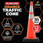 Xpose Safety 36 Inch Orange Slim Line Traffic Cones Heavy Duty 12lb with 6" & 4" Collars, 48 Pack Multipurpose PVC Plastic Safety Cone for Parking, Soccer, Caution, Kids & Construction - DOT Approved