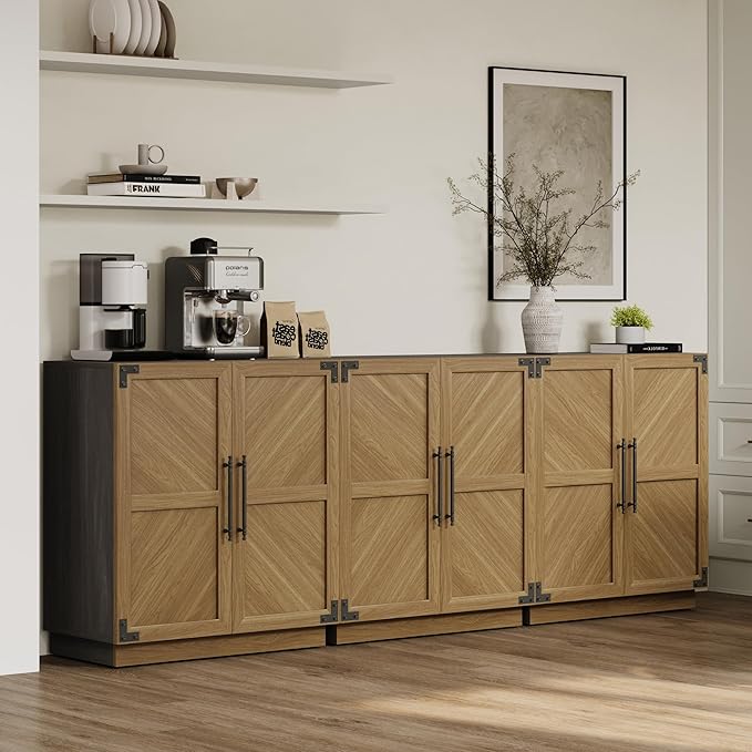 SICOTAS Sideboard Buffet Cabinet with Storage - Modern Farmhouse Credenza with Doors and Adjustable Shelves Fluted Kitchen Buffet Storage Cabinets Coffee Bar Cabinet