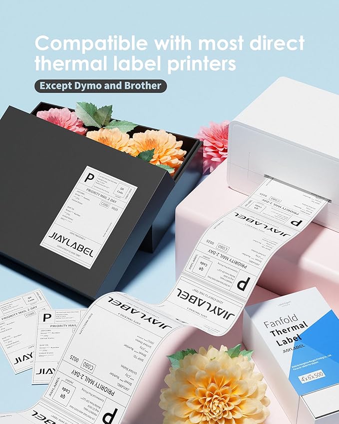 4x6 Thermal Shipping Label Mailing Stickers Paper for Thermal Label Printer USPS UPS Address Fanfold Big Packing White Color 500 Labels/Stack,1 Stack