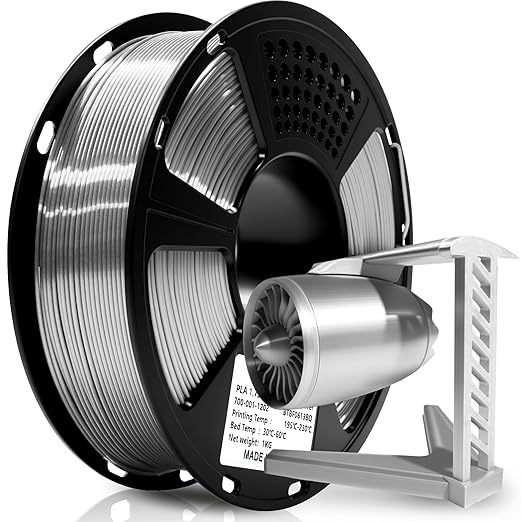 Geeetech Silk PLA Filament 1.75mm for 3D Printer, Metal-Like Shiny 3D Filament 1kg (2.2lbs) 1 Spool, Dimensional Accuracy +/- 0.02 mm, Metallic Silver Silk Filament