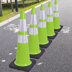 6 Pack 28" Inch Large PVC Traffic Cones with Heavy-Duty Black Base, High-Visibility All-Weather Safety Cones for Road Construction, Parking Lot, Garage Use (6, Green, 28" Large)
