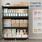 150GAL Extra Large Storage Bins with Lid, 600QT Collapsible Organizer with Wheels, Stackable Closet Cabinet with Doors, Folding Storage Containers for Home, Office, Kitchen, 3Pack Black
