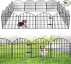 Metal Garden Fence with Gate 28in (H) x 37.3ft (L), 1 Gate + 15 Panels Dog Fences Border Fence Animal Barrier, No Dig Garden Fencing for Yard Backyard Landscape, ECG2816G Black