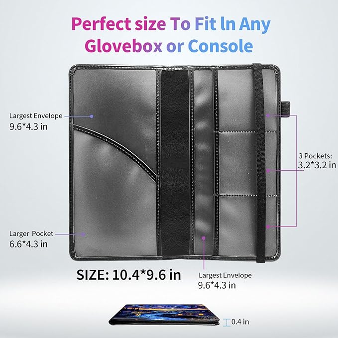 Car Registration and Insurance Holder,Leather Insurance License and Registration Card Holder for Car Glove Box, Auto Truck Document Holder Organizer for Men Women-Starry Night Village Field