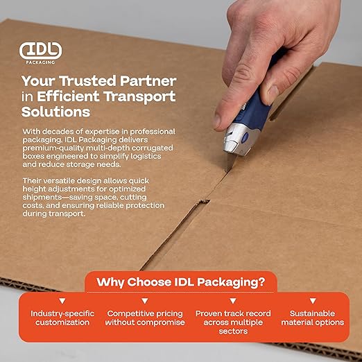 Multi-Depth Corrugated Shipping Boxes, 14"L x 12"W x 6"H, 10-Pack - USA-Made Boxes for Moving, Storage & Small Business Packaging - Heavy-Duty Cardboard Bines for Household & Office by IDL Packaging