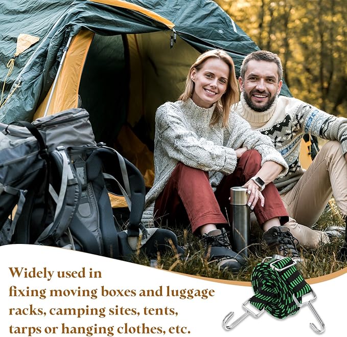 uxcell 6Pcs Adjustable Bungee Cords with Hooks, 79 Inch Flat Heavy Duty Elasticity Straps Rubber Bungee Cords with Buckle for Outdoor, Camping, Tarp, Bike Rack, Luggage, Black Green