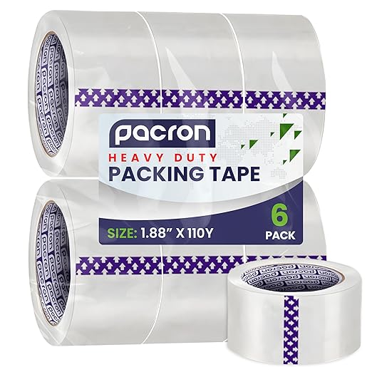 Clear Packing Tape - 6 Heavy-Duty Wrapping Tape - 110-Yard Length, 660 Total Yards 1.88-Inch Wide Strong Adhesive Rolls for Moving Boxes, Office Packaging, Storage Organization & Warehouse Shipping