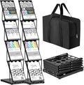 Tatuo 2 Pieces Foldable Magazine Rack Metal Catalog Literature Rack Portable 4 Pockets with Carrying Bag Brochure Stand Literature Display Holder Stand for Exhibition Trade Show