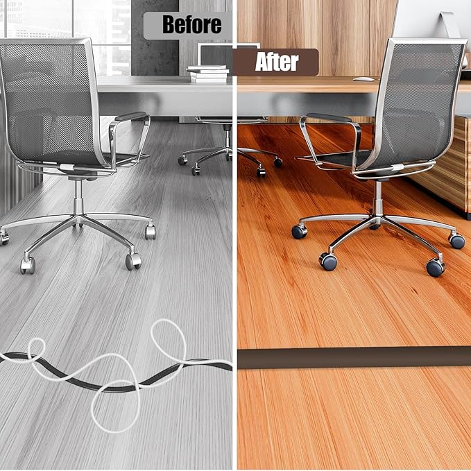 Floor Cord Cover Cable Cavity Self Adhesive Cord Hider Floor 3.3FT Floor Cable Management Power Cord Protector Floor Electric Cord Covers for Offices, Gym, Exhibitions (CoffeeBrown, 1.18" x 3.3')