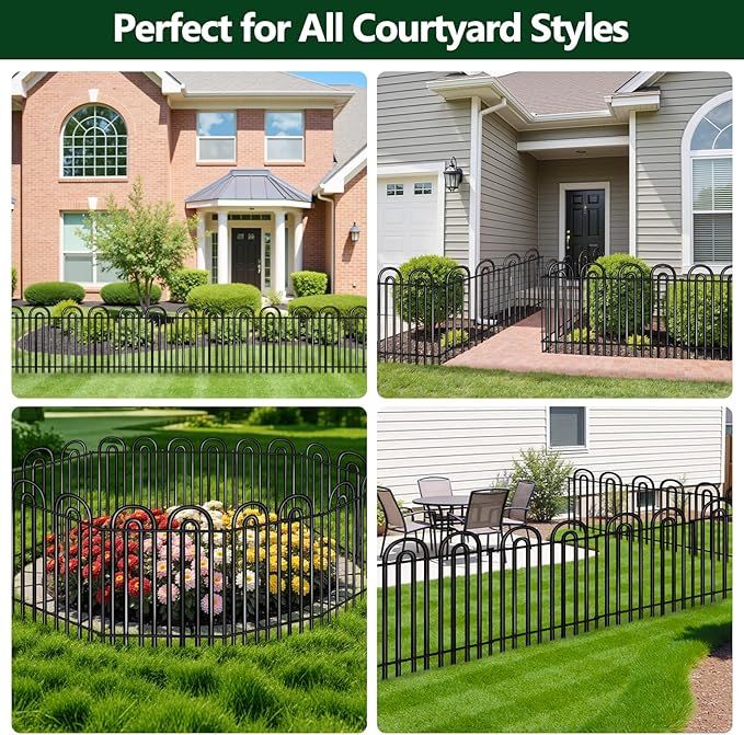 Decorative Garden Fence, 15 Panels No Dig Fence, 32 in(H) x 36.25 ft(L) Animal Barrier for Dogs Rabbits, Rustproof Metal Arched Decorative Garden Fences for Flower Bed, Outdoor, Yard, Patio