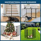 Metal Freestanding Dog Gate Outdoor-4 Panels with Door, Extra Wide Foldable Pet Fence with Pet Monitor Adapter, 32'' Height Tall Dog Gate for Doorways, Stairs, Hallways, Yard, Indoor
