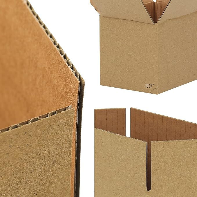 FARRAY Shipping Boxes 6x4x4 inches (Inner Size), 50 Pack Sturdy Kraft Corrugated Small Cardboard Boxes for Mailing Packing, Brown