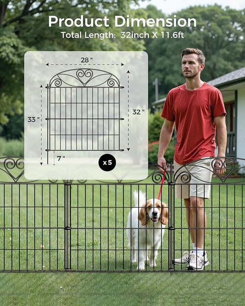 10 Panels No Dig Decorative Outdoor Garden Fence, 32 in(H) X 23.6 ft(L) Animal Barrier Fencing, Rustproof Portable Fence, Temporary Dog Fence Outdoor for Yard, Outside, Backyard, Patio