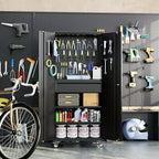 Metal Storage Cabinet with Drawers, Locking Garage Tool Cabinets on Wheels with Pegboards and Hooks for Warehouse Homes, Offices, Assembly Required(Black)