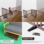 ZJSF Freestanding Indoor Dog Gate for House Foldable Wood Puppy Gate for Doorways Pet Gate for Stairs Extra Wide Pet Fence, Brown, 32" Height 4 Panels