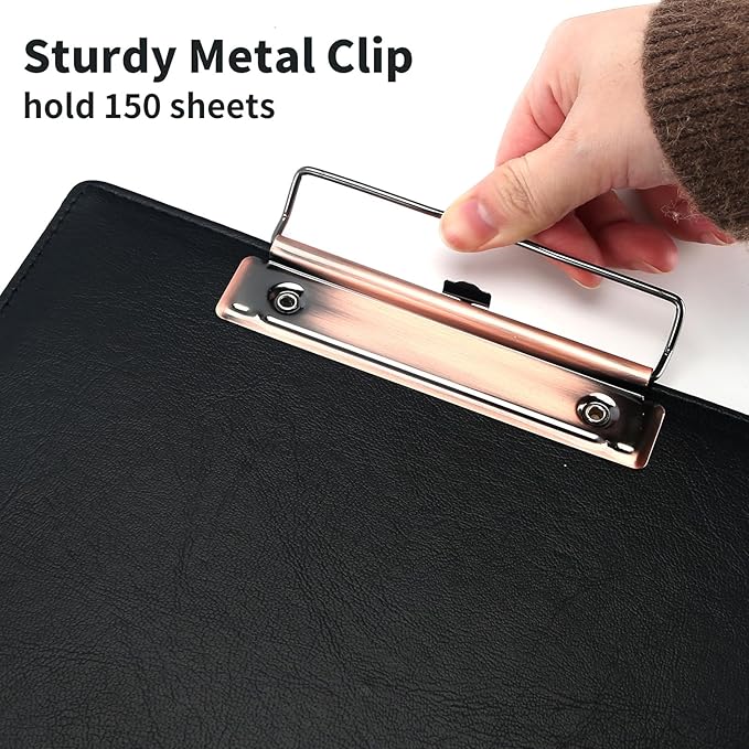A5 Clipboard,3 Pack PU Clipboards with Hanging Hole for Office,School or Restaurant,Black