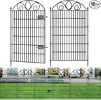 10 Panels No Dig Tall Garden Fence with Gate – 44" H X 23.6' L Rustproof Metal Dog Fence Outdoor for Yard, Decorative Animal Barrier Fence for Pet, Garden Border, Patio, Flower | Temporary Fencing