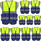 zojo High Visibility Safety Vests With Pockets,Pack of 10,Wholesale Reflective Vest for Outdoor Works, Cycling, Jogging, Walking,Sports - Fits for Men and Women (2XL- Mesh-Mix Yellow & Blue)