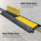 Large 2-Channel Rubber Floor Cable Protector Ramp, Heavy-Duty Floor Cable Wire Cord Cover Speed Bumps, Driveway Hose Cable Ramp Protective Cover (2 Large Channels)